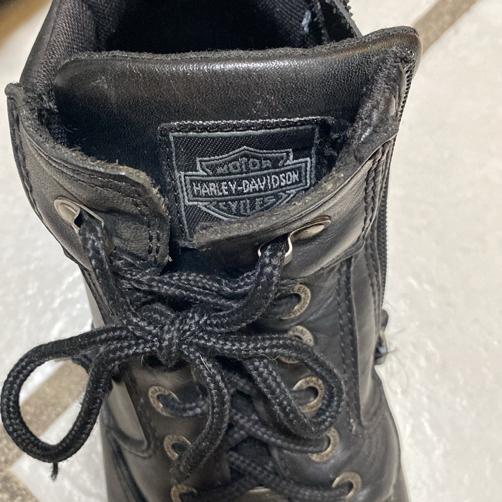 Harley-Davidson Black Leather Ankle Boots Lace-Up Durable, side sipper. - Picture 5 of 12